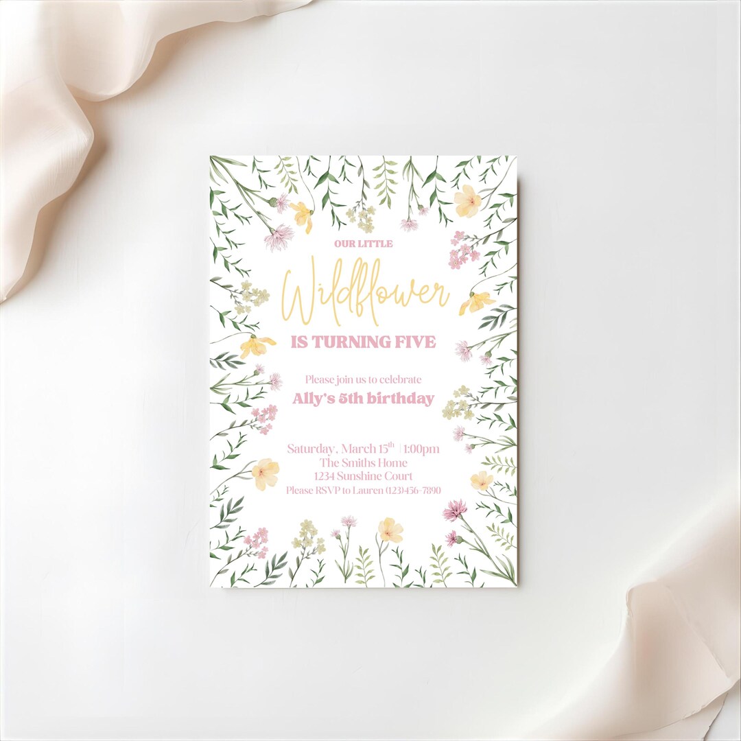 Wildflower Birthday Invitation, Instant Download Editable Digital ...
