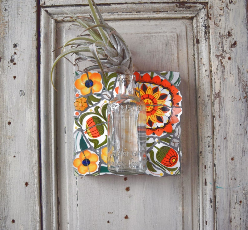 Bright Flower Vase Old Bottle Vase Mosaic Bud Vase Mixed Media Etsy