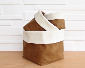 8"x8" Waxed Canvas Soft Fabric Cubes Storage Bin with Velvet Cuff, Choose Your Colors for Home Decor