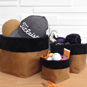 Set of 3 Waxed Canvas Soft Storage Cubes with Velvet Cuffs, Choose Your Colors for Home Decor Fabric Bins in 3 sizes