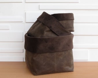 Set of 3 Waxed Canvas Soft Storage Cubes with Velvet Cuffs, Choose Your Colors for Home Decor Fabric Bins in 3 sizes