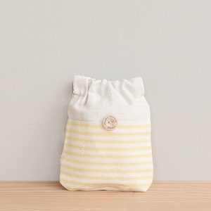 CLEARANCE Small Convertible Pouch in Striped Ticking Fabric with Flex-Frame Closure Sunny yellow