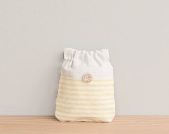 CLEARANCE - Small Convertible Pouch in Striped Ticking Fabric with Flex-Frame Closure