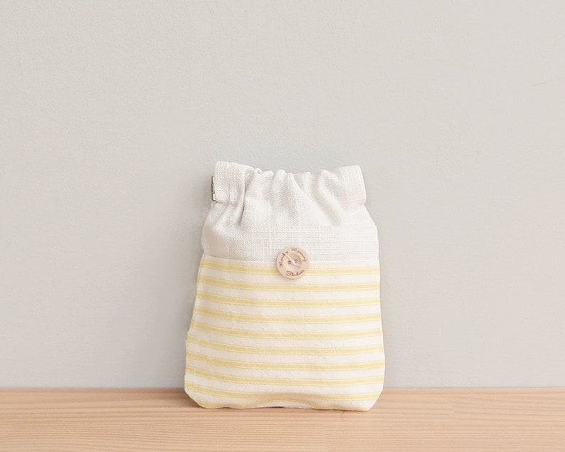 CLEARANCE Small Convertible Pouch in Striped Ticking Fabric with Flex-Frame Closure Sunny yellow