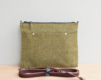 Small Crossbody Bag in Apple Green Tweed with Custom Leather Strap