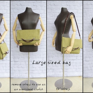 Convertible Waxed Canvas Tote with Leather Strap in Avocado Green, Waxed Canvas Foldover Bag, Plus Size Crossbody Purse, Made in USA image 5