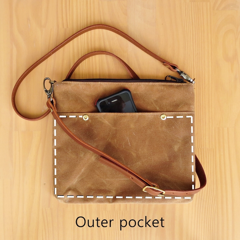 Waxed Canvas Crossbody Bag in Saddle Brown With Vintage Style Etsy