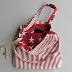 Knotted Handle Canvas Tote - Red Ticking with Stars
