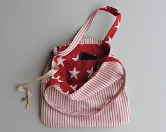 Knotted Handle Canvas Tote - Red Ticking with Stars