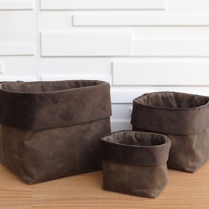 4&quot;x4&quot; Waxed Canvas Soft Storage Bin with Velvet Cuff, Choose Your Colors for Home Decor Fabric Storage Cubes