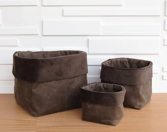 4"x4" Waxed Canvas Soft Storage Bin with Velvet Cuff, Choose Your Colors for Home Decor Fabric Storage Cubes