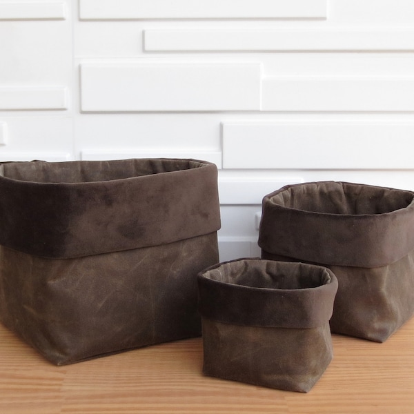 4"x4" Waxed Canvas Soft Storage Bin with Velvet Cuff, Choose Your Colors for Home Decor Fabric Storage Cubes