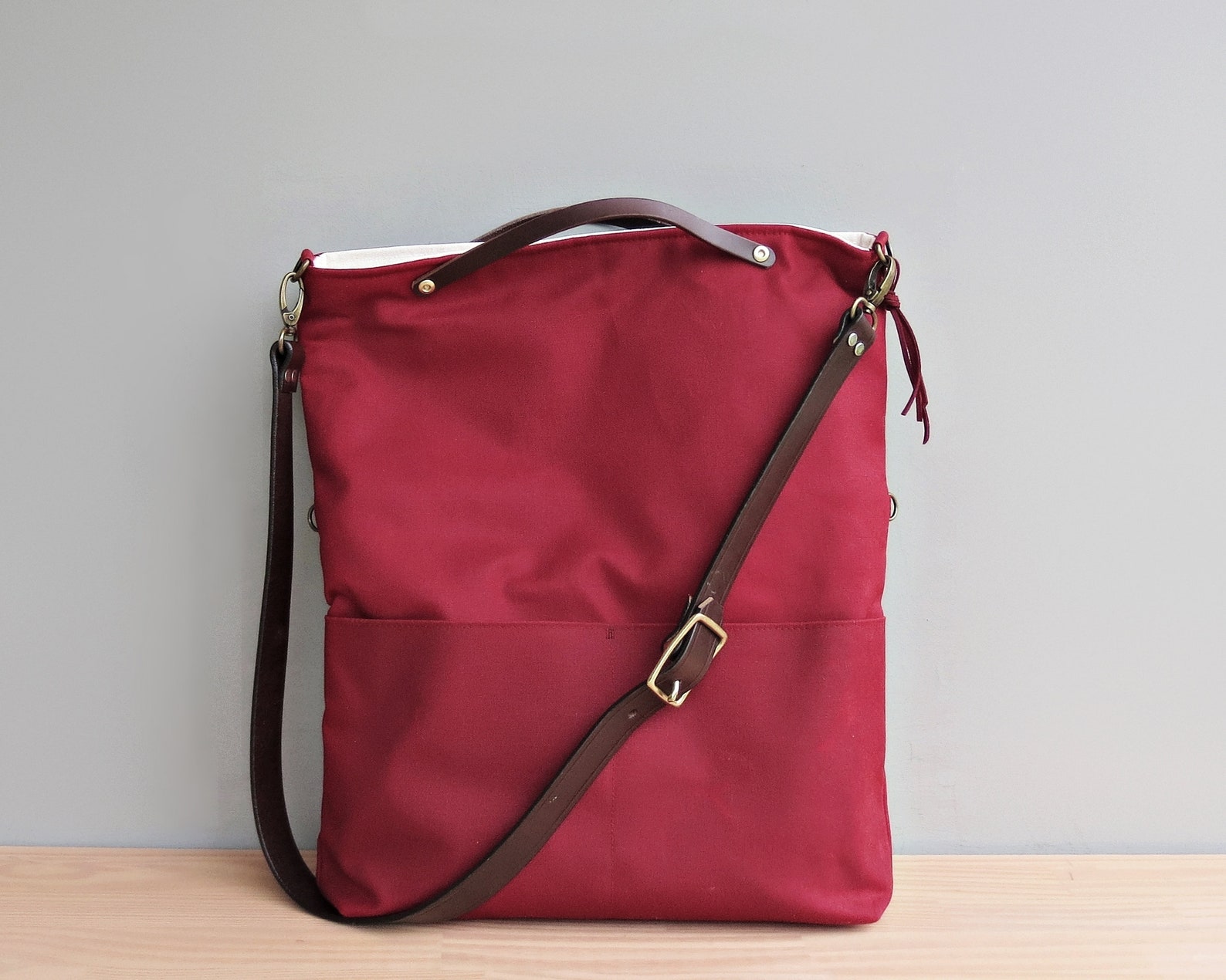 Waxed Canvas Foldover Tote With Custom Leather Strap in Etsy