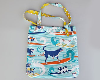 Knotted Handle Canvas Tote - Surf Dogs