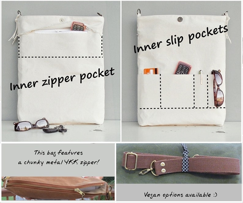 Black Waxed Canvas Foldover Shoulder Bag With Custom Leather Etsy