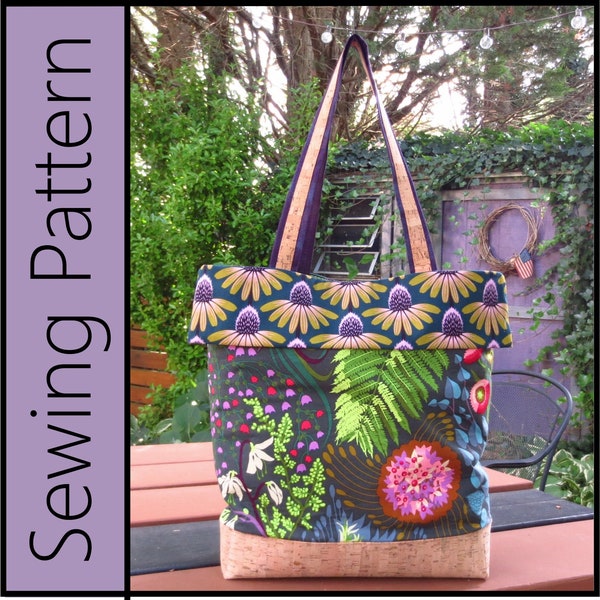 Cuff Top Tote With Cork Accents Sewing Pattern - Digital Download PDF Pattern