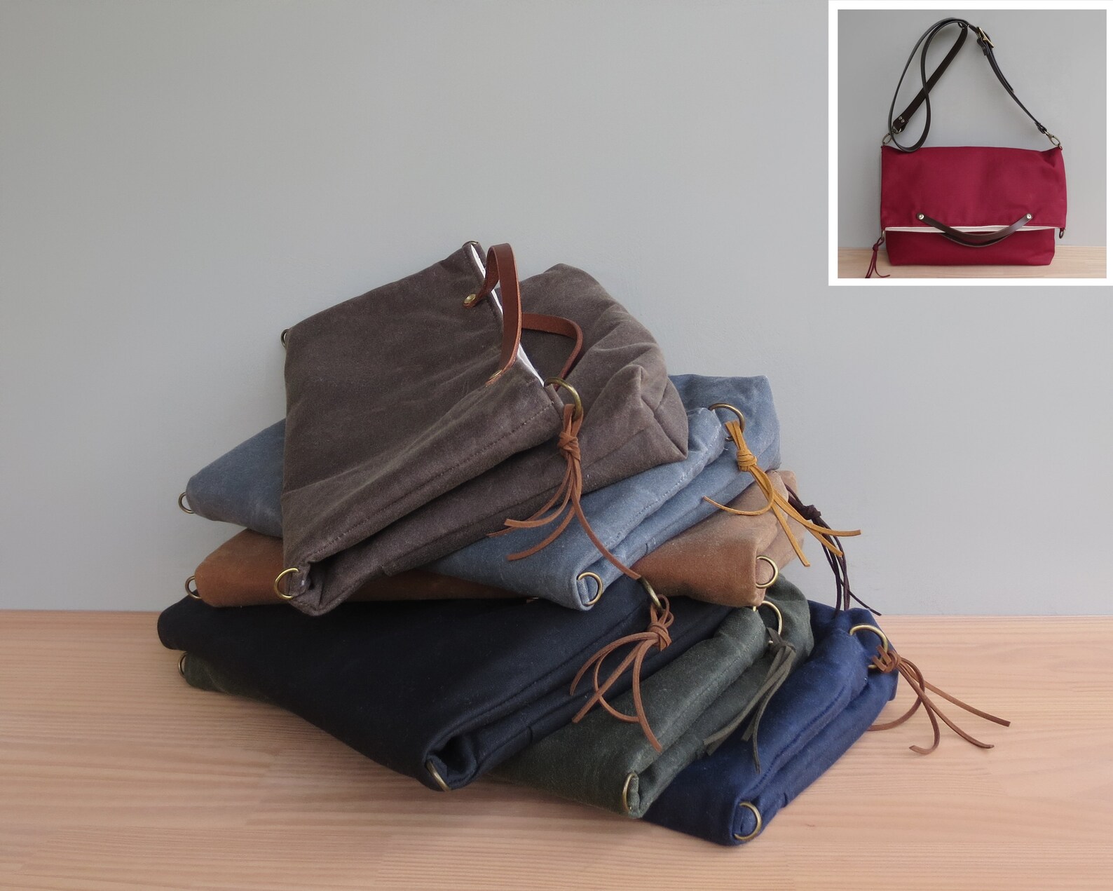 Waxed Canvas Foldover Purse With Custom Leather Strap in Etsy