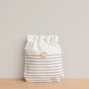 CLEARANCE Small Convertible Pouch in Striped Ticking Fabric with Flex-Frame Closure Slate grey