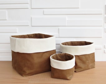 4"x4" Waxed Canvas Soft Fabric Cube with Velvet Cuff, Choose Your Colors for Home Decor Storage Bins