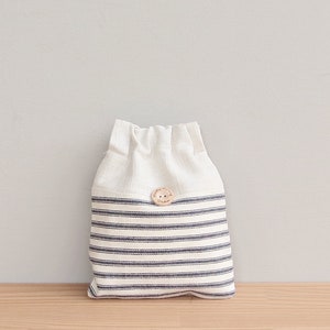 CLEARANCE Small Convertible Pouch in Striped Ticking Fabric with Flex-Frame Closure Deep navy