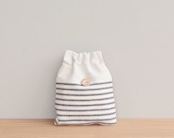 CLEARANCE - Small Convertible Pouch in Striped Ticking Fabric with Flex-Frame Closure