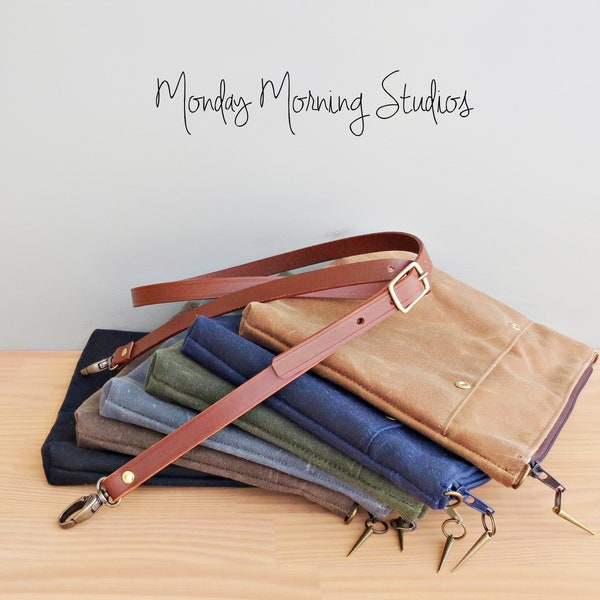 Waxed Canvas Crossbody Bag in Saddle Brown with Leather Strap