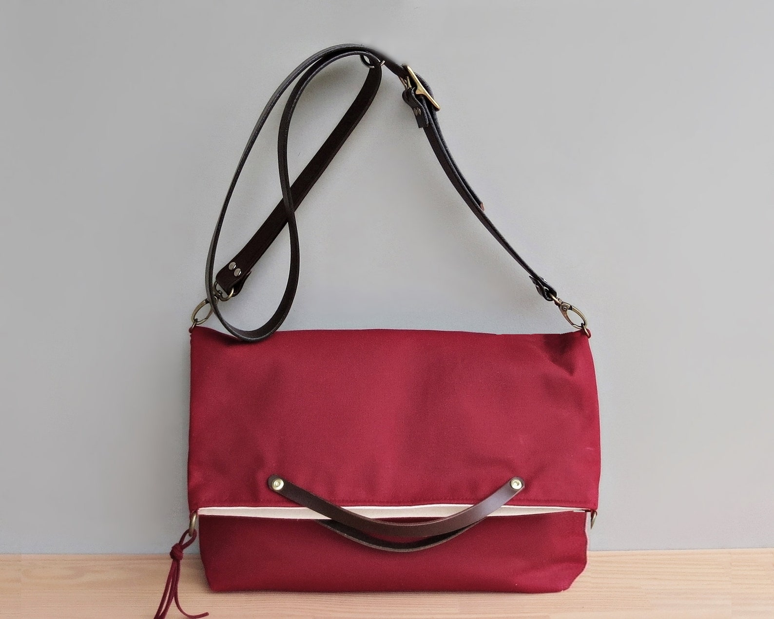 Waxed Canvas Foldover Tote With Custom Leather Strap in Etsy