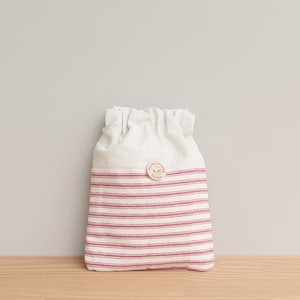 CLEARANCE Small Convertible Pouch in Striped Ticking Fabric with Flex-Frame Closure Tomato red