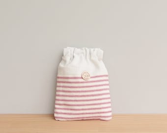 CLEARANCE - Small Convertible Pouch in Striped Ticking Fabric with Flex-Frame Closure