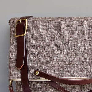 Tweed Foldover Bag with Detachable Leather Strap in Hickory Brown