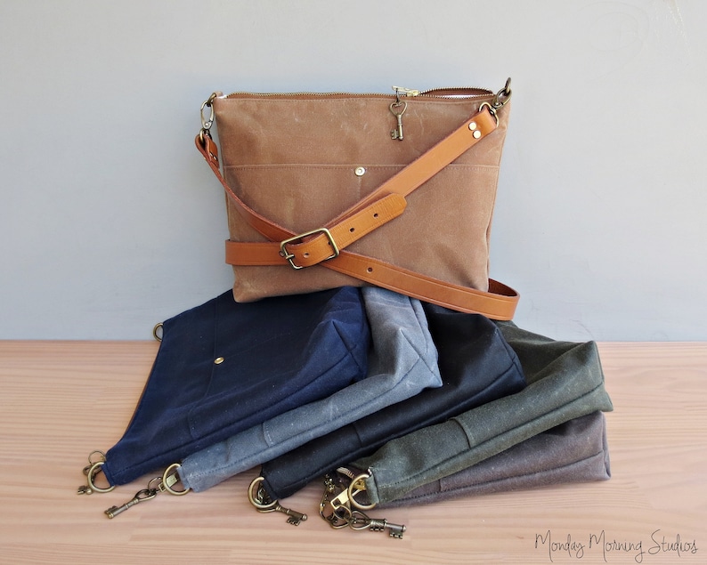 Waxed Canvas Shoulder Bag With Custom Length Leather Strap in Etsy