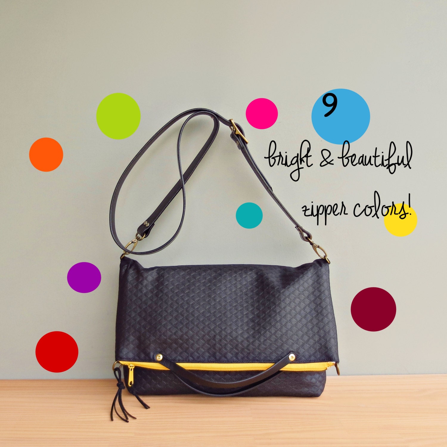 Small Size Cross Body Bag in Black With Bright Zipper Etsy