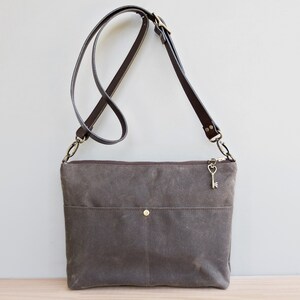 Waxed Canvas Handbag in Seal Brown with Custom Length Leather Strap image 2