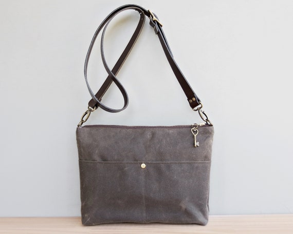 Waxed Canvas Handbag in Seal Brown Canvas Shoulder Bag with | Etsy