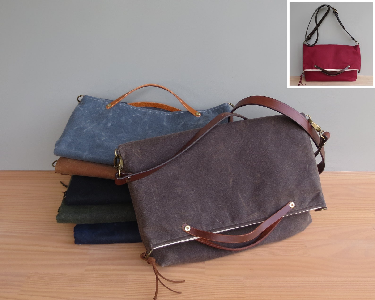 Convertible Waxed Canvas Tote With Leather Strap in Avocado Etsy