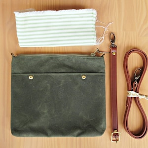 Avocado Green Waxed Canvas Crossbody Handbag, Choose Your Lining Color and Hardware Finish