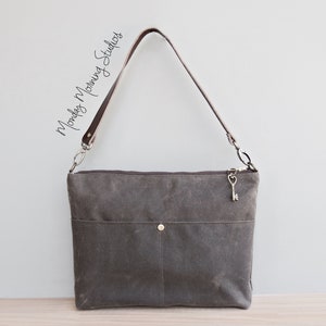 Waxed Canvas Handbag in Seal Brown with Custom Length Leather Strap