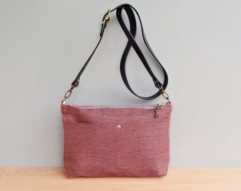 Coral Pink Tweed Womens Purse with Leather Strap for Spring and Summer Everyday Bag