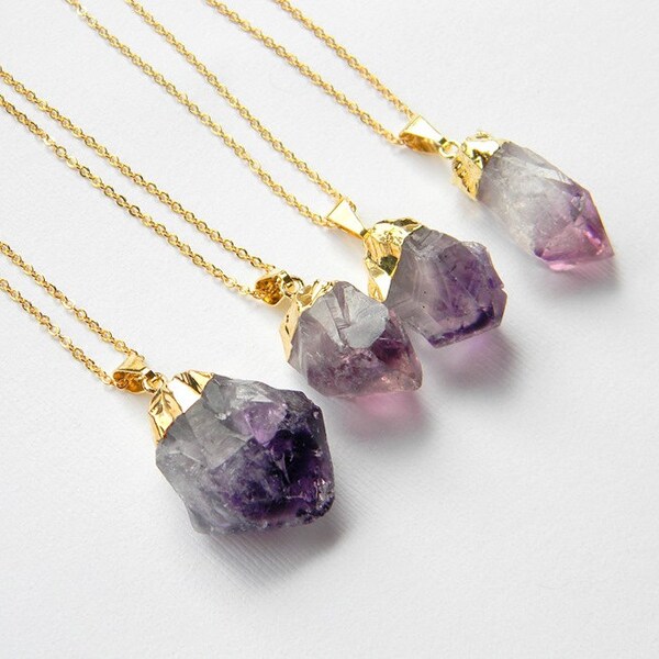 Amethyst Necklace - Amethyst Crystal Necklace - Gold Necklace - Bohemian Necklace - Gift Under 30 - OOAK Christmas Gift