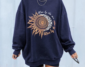 Sweat-shirt soleil lune céleste : pull à col rond pour amoureux de l'astrologie
