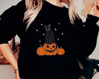 Black Cat Halloween Sweatshirt: Spooky Fall Fashion
