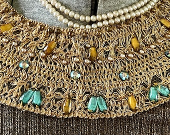 Vintage Gold Thread Collar with Jewels