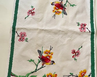 Vintage Birds and Flowers Tea Towel