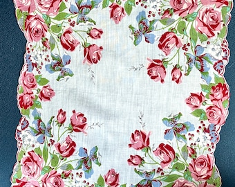 Vintage Floral  Rose Handkerchief