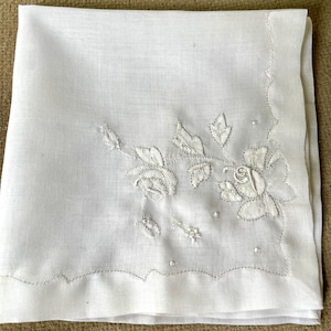 Vintage Embroidered Rose Handkerchief