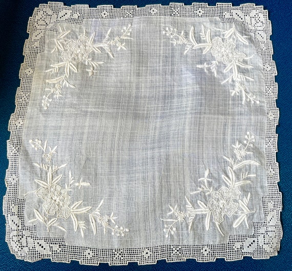 Vintage Embroidered Wedding Handkerchief - image 1