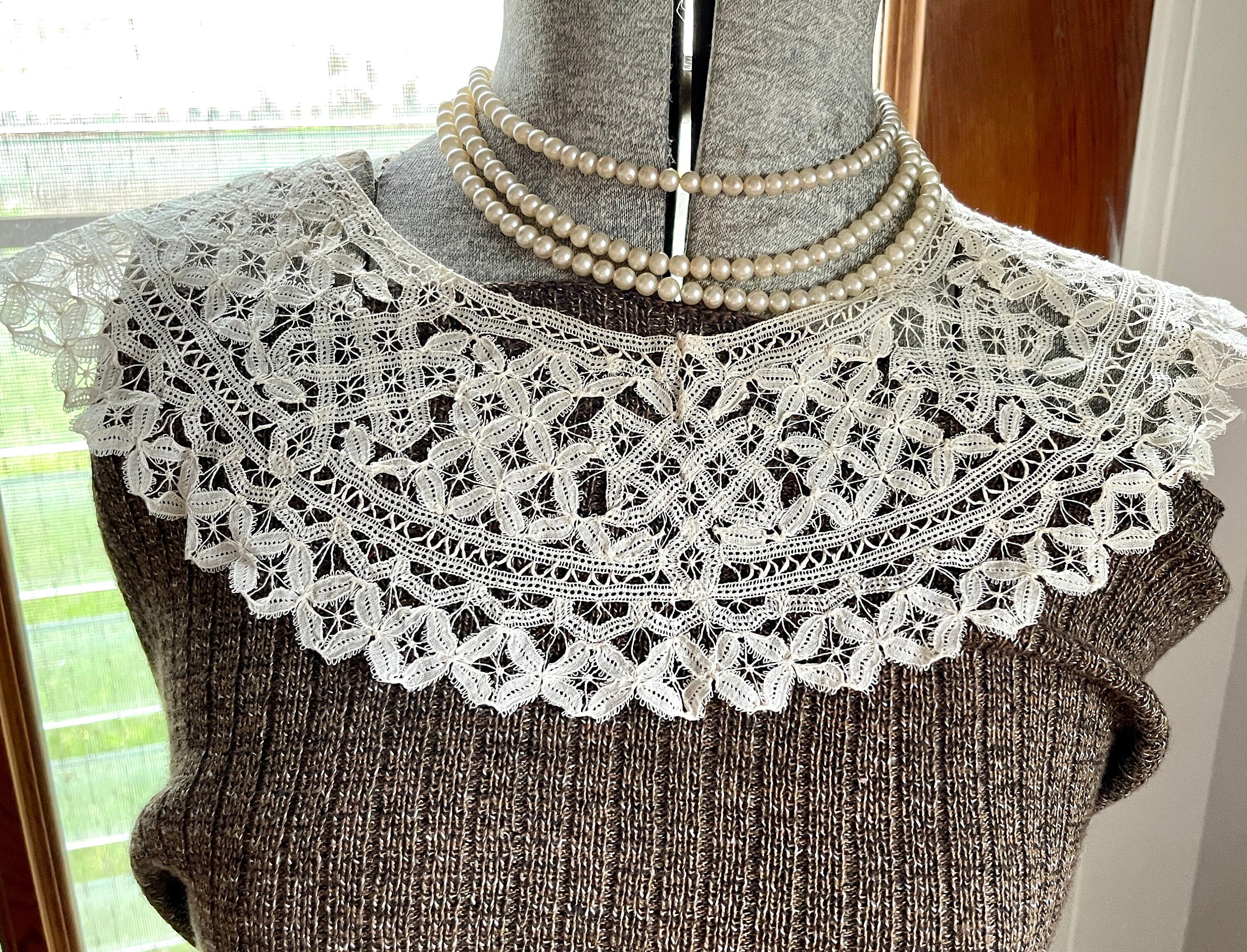 Antique Lace Collar Vintage Dimensional Irish Crochet Lace Bertha