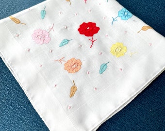 Vintage Embroidered Flower Handkerchief