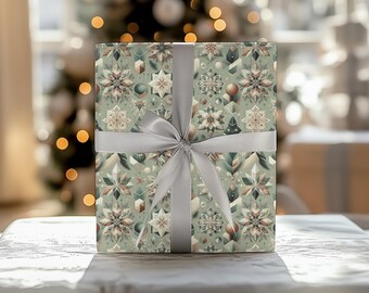 Geometrische Schneeflocke Geschenkpapier - Vintage Weihnachtsgeschenkpapier - Elegantes Winter Dekor - Umweltfreundliche saisonale Geschenkpapier Einzigartige Art