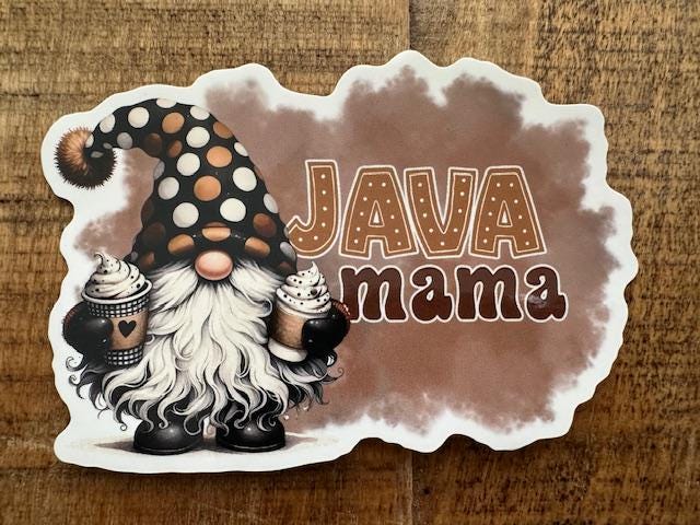 Vinyl Sticker, Laptop Decal, Gnome, Coffee, Quote, Java, Mama, Trendy ...